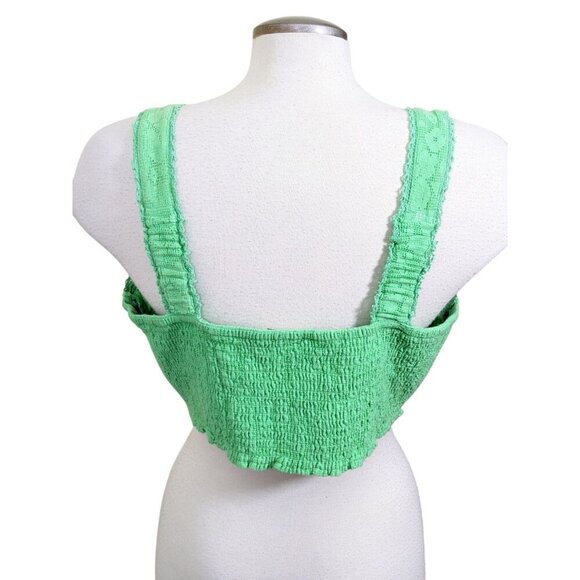 American Eagle Womens Super Cropped Tank Top Size XL Green Lace Overlay Smocked - Picture 5 of 8